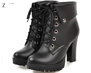 

Winter Fashion Shoes Woman Zapatos Mujer Ladies Platform Girls Women Pumps High Heels Ankle Martin Boots Lace Up Wedding G61188