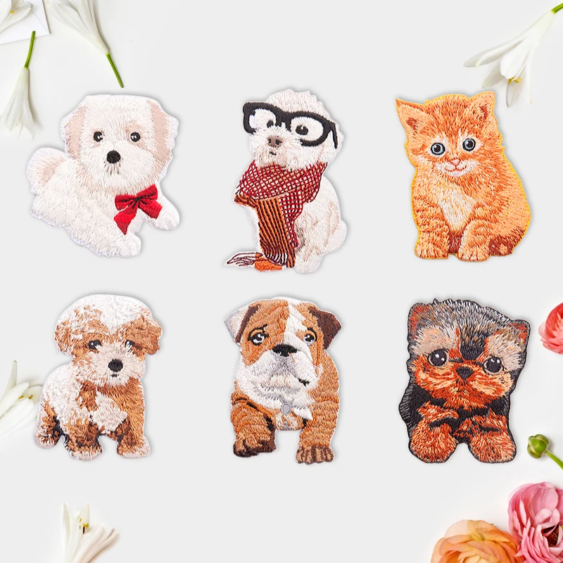 2pcs/lot Cartoon Cute Animal Glasses Dog Cat Patch Embroidered Iron-On Patches For T-shirt Jeans Clothes Garment Applique DIY Ac | Дом и сад