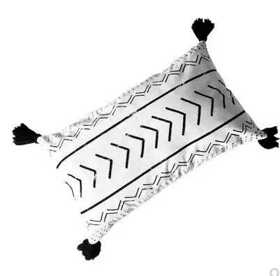 Скандинавские марокканские черно-белые наволочки для подушек с геометрическим рисунком и бахромой, наволочки для офисных подушек