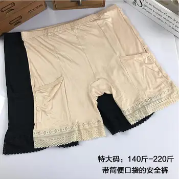 

MAX 110KG Plus size with pocket High elastic gloss lace pants,anti chafing legs for larger pants Safety Short Pants women