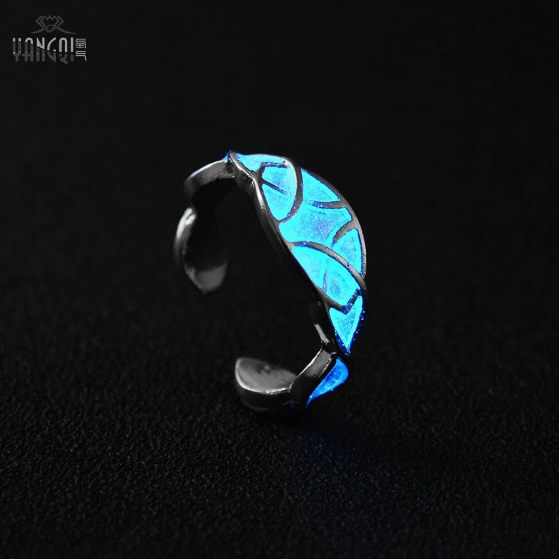 

Light Anillos Glowing Stone Luminous Ring Glow In The Dark Bague Fluorescent Flower Silver Plated Love Rings for Women