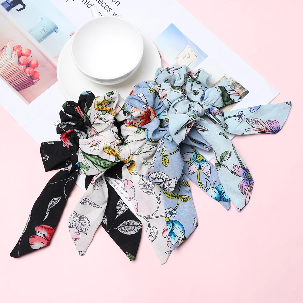 

Women Fashion Bow Streamers Hair Ring Fashion Ribbon Girl Hair Bands Scrunchies Horsetail Tie Solid Headwear Hair Accessories