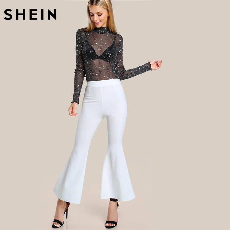 Блузка с длинным рукавом SHEIN черная блестящая рукавом|mesh blouse|slim blouseblouse sexy |
