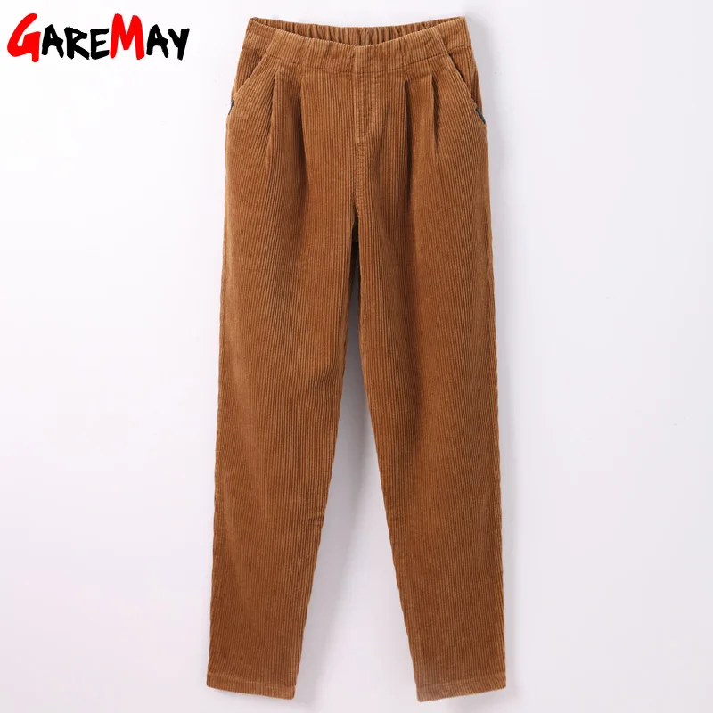 

Garemay Trousers Women Elastic Waist Loose Casual Pant Large Size High Waist Wide Leg Pants Women Corduroy Harem Pants For Woman