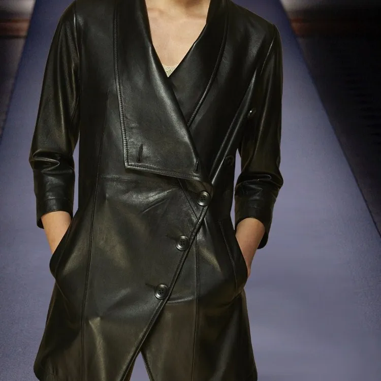 

Fashion Female Turn-Down Collar Warm Overcoats Autumn Winter Casual PU Jackets Women Black Long Sleeve Leather Coat