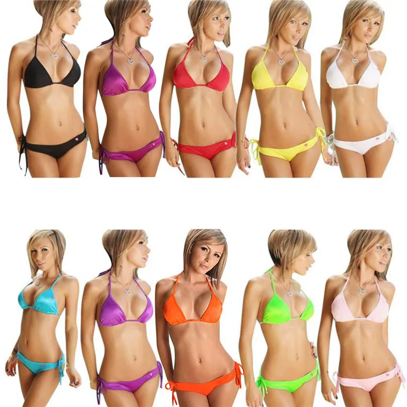 New Swimwear women bikini Push-up Bandeau Bra Solid Swimsuit Bathing Suit Swimwear New Beachwear Bikini Set #2y21 (31)