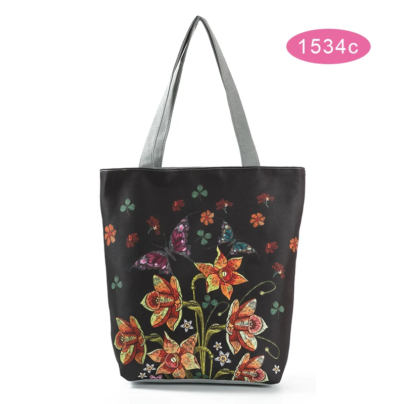  Floral Printed Tote Handbag Female Large Capacity Canvas Shoulder Bag Summer Beach Bag Best Sale-WT