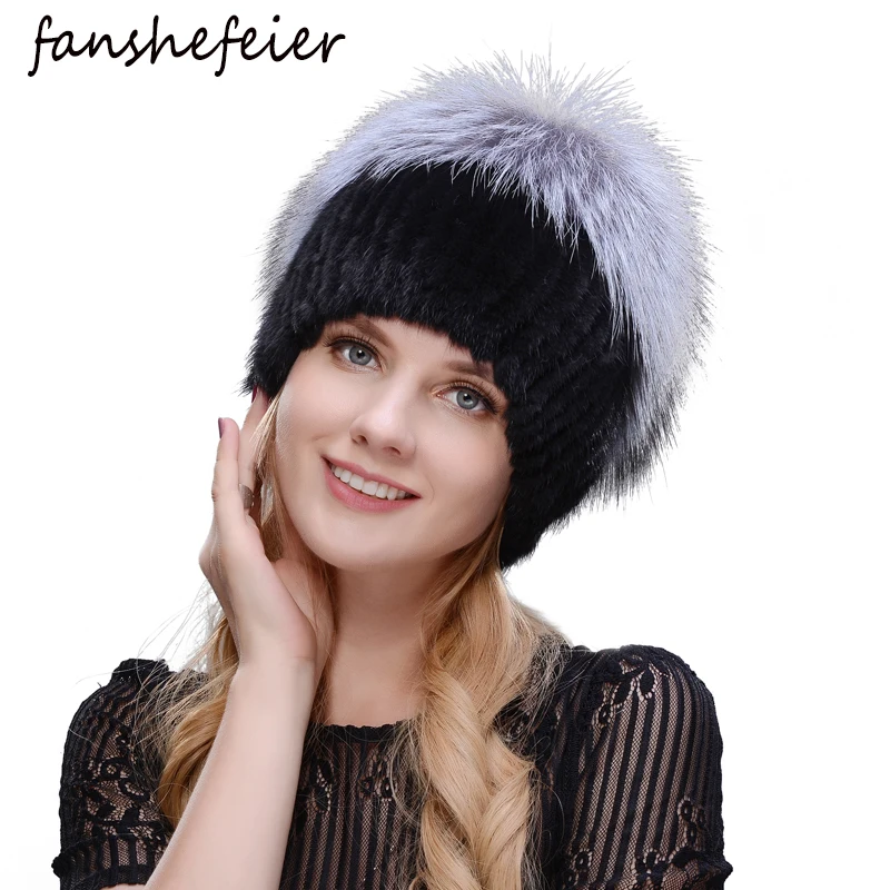 Женская меховая шапка Fanshefeier зимние норковые вязаные шапочки из натурального