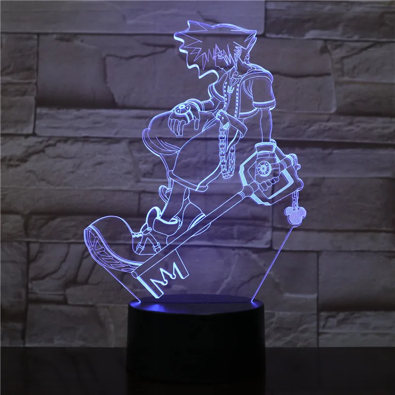 Sora Рисунок USB светодиодный 3d-ночник многоцветный RGB декоративные огни для мальчиков детская игра "Подарки" Королевство Сердца настольная лампа прикроватная