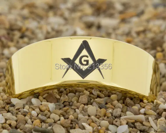 

Cheap Price Free Shipping USA Hot Selling 8MM New Golden Pipe Masonic Mason Ring Men's Fashion Tungsten Ring Wedding Band Ring