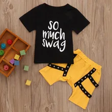 Комплект из 2 предметов для маленьких мальчиков, футболка с буквенным принтом и шорты, комплект одежды