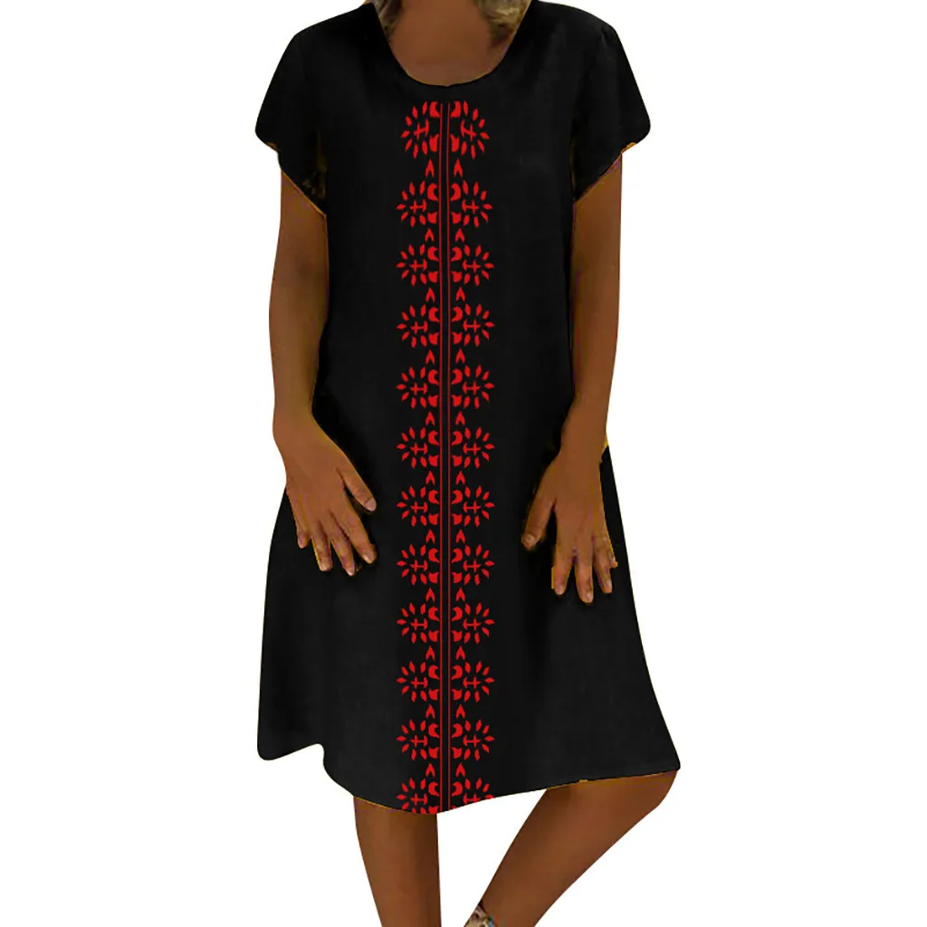 Хлопковая и льняная Женская одежда с круглым вырезом, летние платья и сарафаны с принтом размера плюс, летние женские платья sukienka# G6 - Цвет: Черный