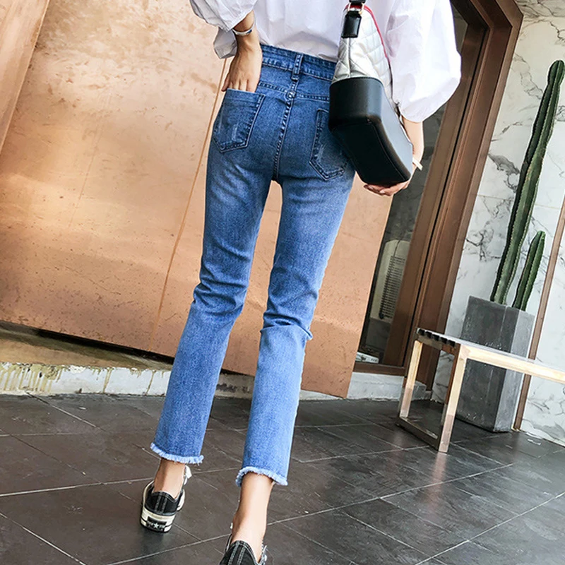 Straight Jeans Pants Women 2019 Summer Striped Femme Pantalon Plus Size 32 Stretch Mom Jeans Femme Retro Jeans Mid Waist