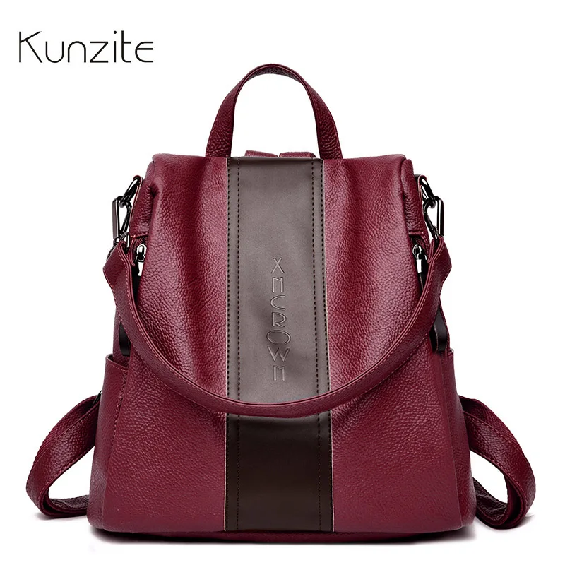 

Kunzite Women Leather Backpack for Girls Designer Brand School Bags for Ladies Large Capacity Travel Bookbag Simple Shoulder Bag