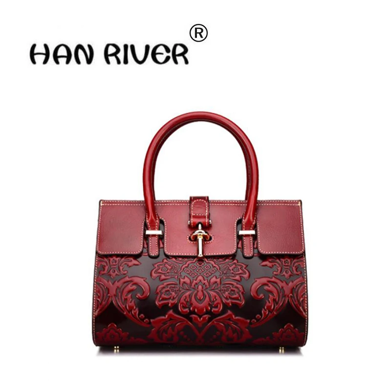 

HANRIVER 2018 The new lady carries a retro - top layer of cowhide with a large capacity ethnic style slanting shoulder bag