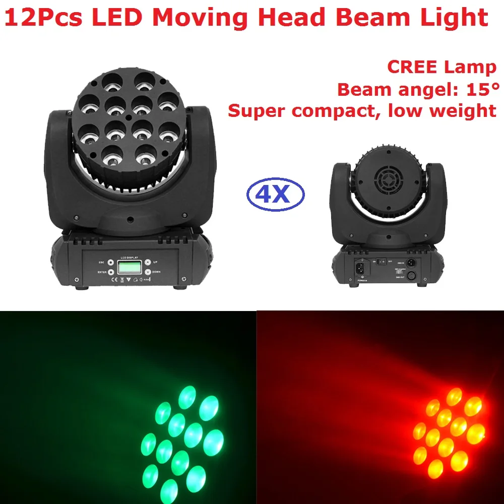 4 шт. супер компактный 12x12 Вт RGBW 4IN1 Moving Head луч света 200 Вт светодиодные лампы cree DMX 15 гл этап DJ лазерный светооборудование