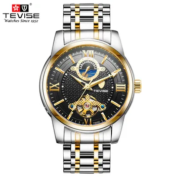 

Tevise Luxury Business Watch For Men Tourbillon Design Stainless Steel Automatic Mechanical Watch Moon Phase 24 Hour Clock T805D