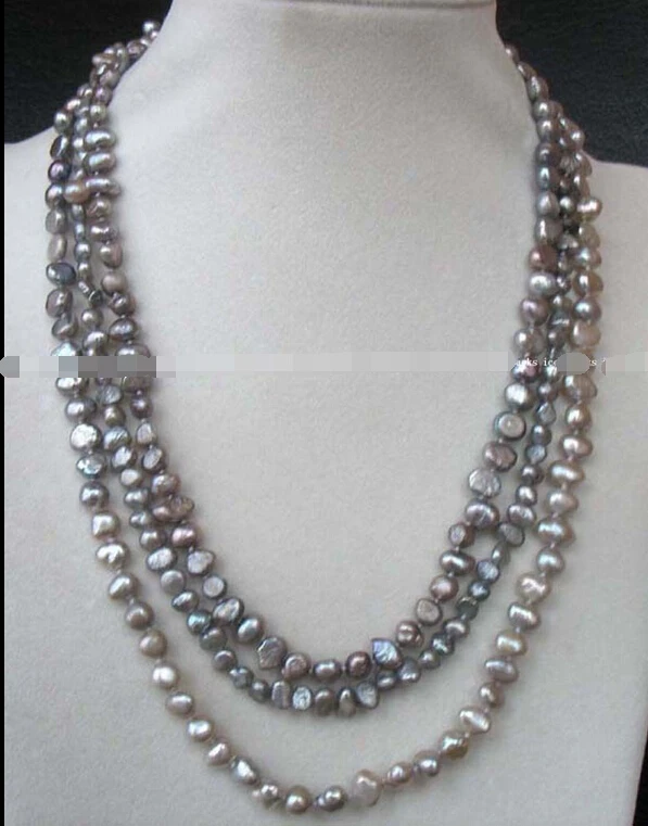 

freshwater pearl gray baroque necklace 60"^^^@^Noble style Natural Fine jewe FREE SHIPPING