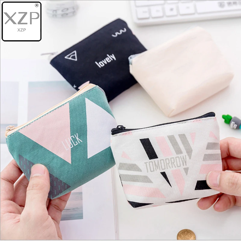 

XZP Canvas Purse Card Key Mini Purse Pouch Canvas Bag Small Zipper Coin Purse Card Holder Wallet Geometry Four Colors Available