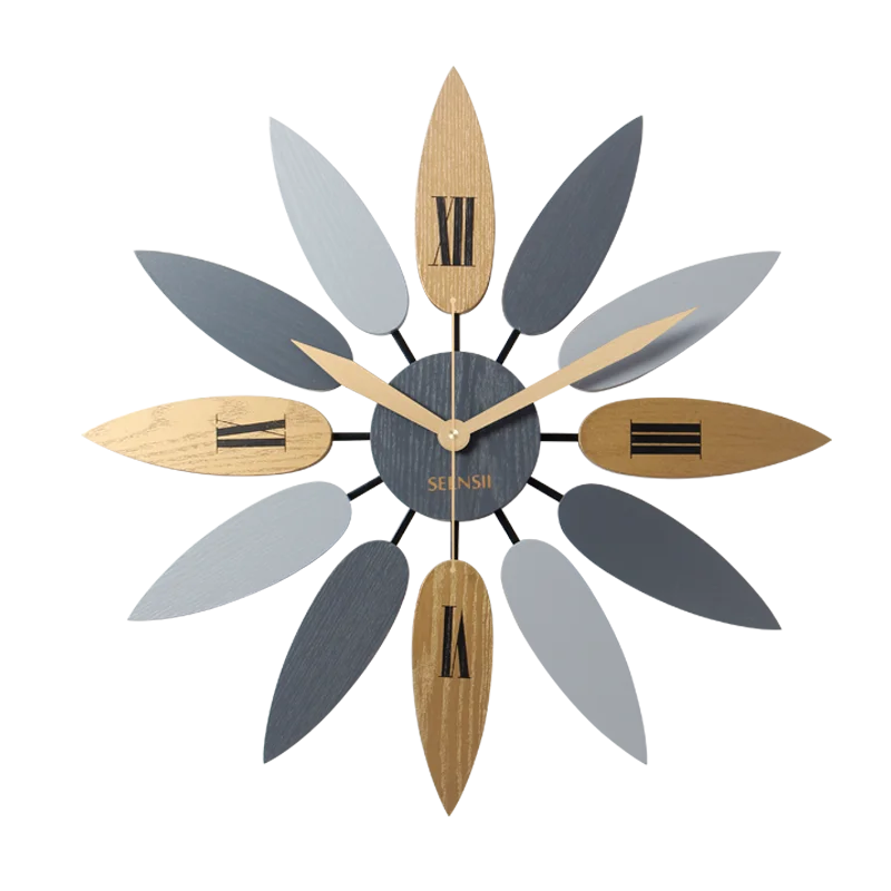 

High Quality Unique Nordic Style Leaf Pattern Mute Quartz Wall Clock Retro Silent Clock Brief For Home Office Living Room Decor
