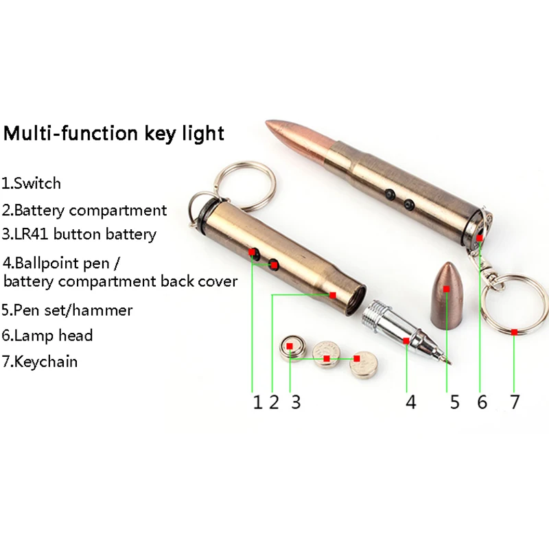 2 шт тактическая ручка многофункциональный фонарик для самозащиты в форме пули тактическая ручка для выживания EDC лампа+ Шариковая ручка+ брелок
