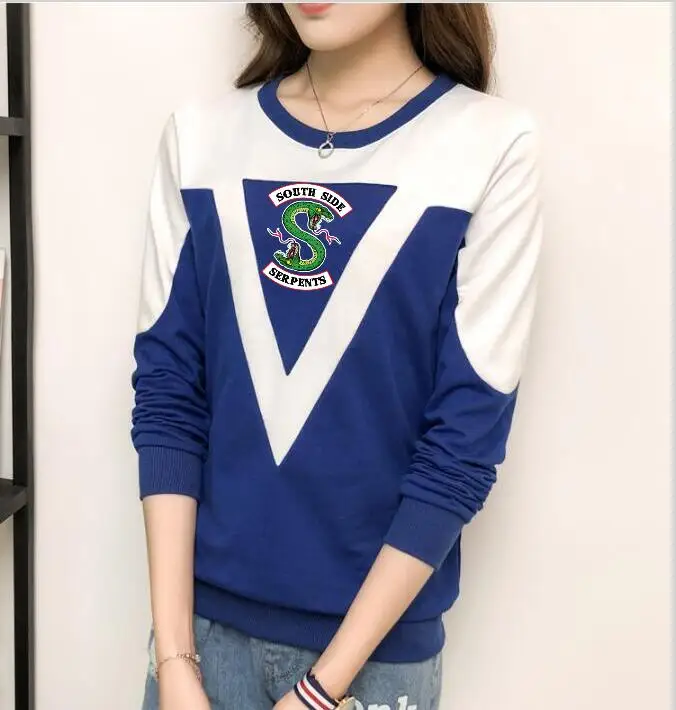 

cotton Southside Serpents hip hop pullover ladies letter riverdale round neck long sleeve stitching hit color thin hoodie