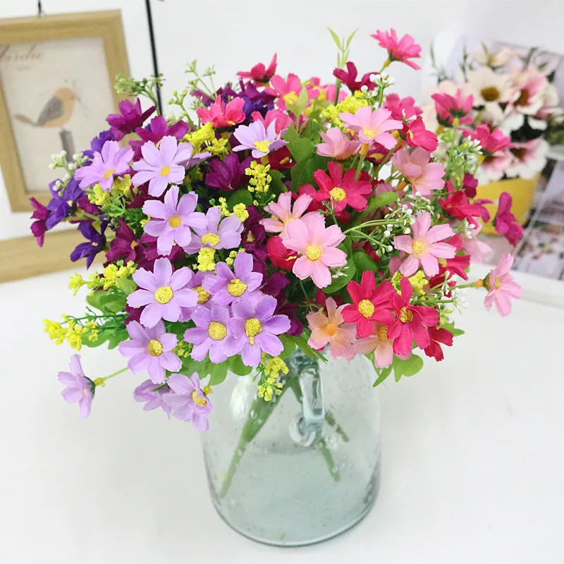 Flone Mini Artificial Daisy Silk Flower Simulation Persian Chrysanthemum Flowers Bouquet Wedding Home Office Party Decor Floral (2)