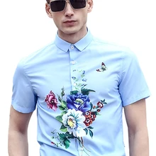 Fanzhuan/, новая модная повседневная мужская летняя рубашка с короткими рукавами, светло-голубая рубашка с цветочным принтом 713080