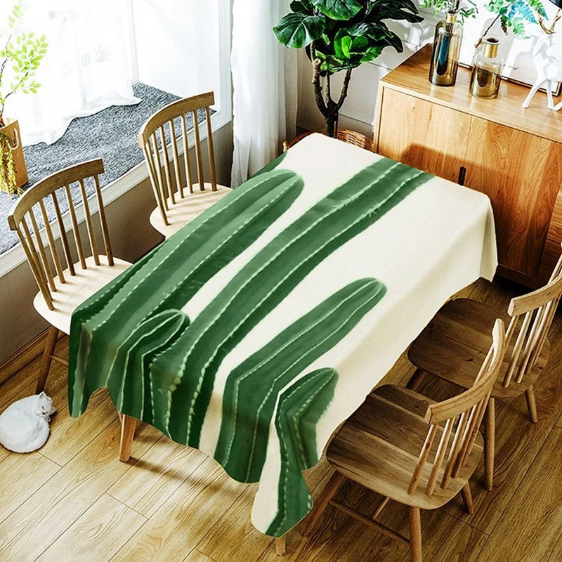 

3d Okra Tablecloth Creative Green Plant and Landscape Pattern Polyester Comfortable Waterproof Table Cloth Cover for Children