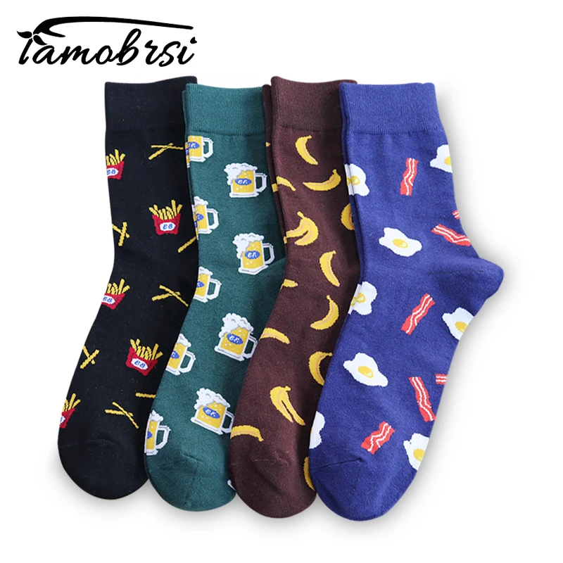 

2019 French fries Omelette Banana Harajuku Crazy Cotton Funny Women Casual Beer Socks Men Cool Skate Novelty Happy Short Socks