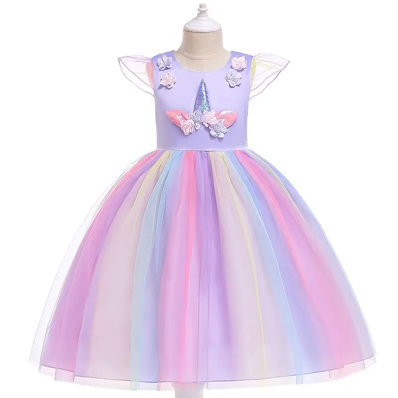 

Drop Ship Summer Flowers Girls Dresses Soft Tulle Ball Gown Rainbow TuTu Girl Clothing Hollow Mesh Princess Kids Dress wedding