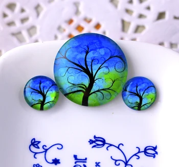 

12mm 25mm Photo Glass Cabochons Art Cameo Set Handmade Bases Settings E7197 Life Tree