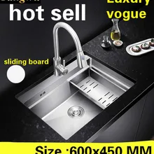 Квартира высокого качества кухня ручная раковина одинарная мойка горка сделать блюда 304 нержавеющая сталь Горячая 60x45 см