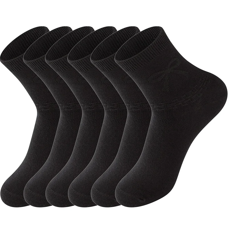 LifeWheel женские носки до середины ноги осень и зима Двойная игла butterf хлопок Busines повседневные спортивные пот-абсорбирующие носки - Цвет: 6 Pair Black