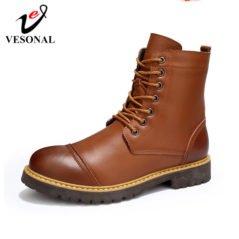 

VESONAL 2019 Autumn Winter New Motorcycle Men Boots Snow Shoes Leather Mid Vintage Classic Male Casual Boot booties Footwear