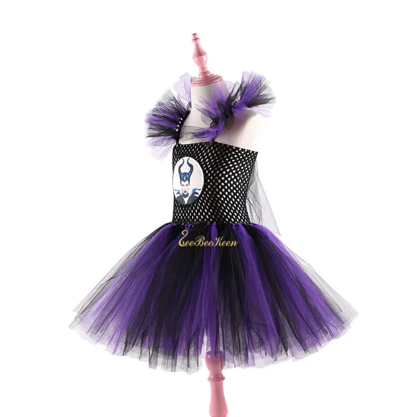 Платье «злой королевы» фиолетовое платье-пачка маскарадный костюм ведьмы для девочек, детское танцевальное платье для сцены Детский карнавальный костюм на Хэллоуин