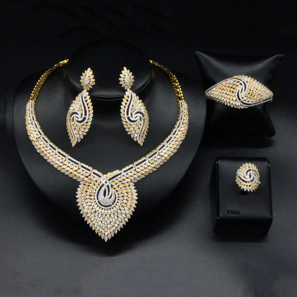 

GODKI Luxury Nigerian Jewelry sets For Women Cubic Zircon Feather Wedding Blossom Flower Feather Indian bridal jewelry sets 2018