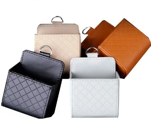 

Auto Vent Outlet Trash Box PU Leather Car Mobile Phone Holder Storage Bag Organizer Automobile Hanging Box Car Styling