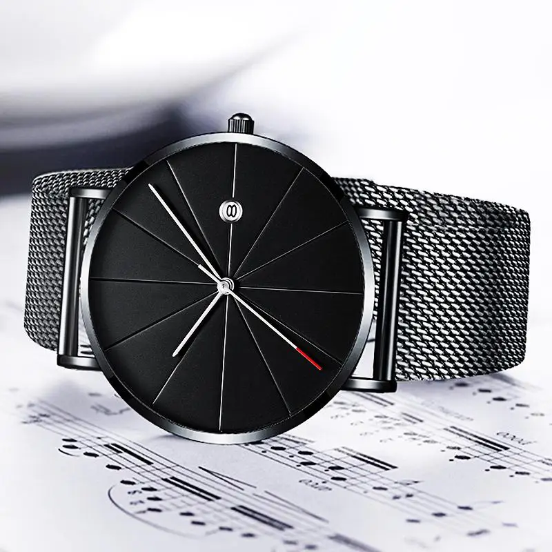 Мужские Ультра-тонкие часы из нержавеющей стали, Спортивные кварцевые наручные часы с календарем и датой, мужские часы