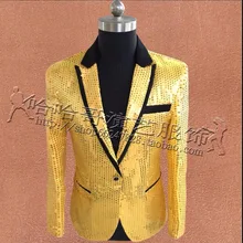S-3XL тонкий мужской концертный костюм Блейзер Блестящий блестящий фильм золотой костюм куртка ночной клуб представление хост для певицы для сцены костюм