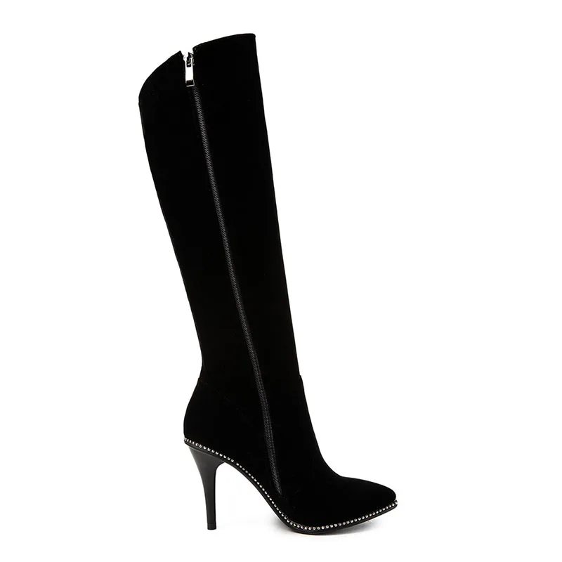 Pointu Élégantes Stiletto Dames De Grande Haut Femmes Haute Bottes Hiver Mode Noir Bout Automne Taille Asumer Genou Talons Hp8ZB8