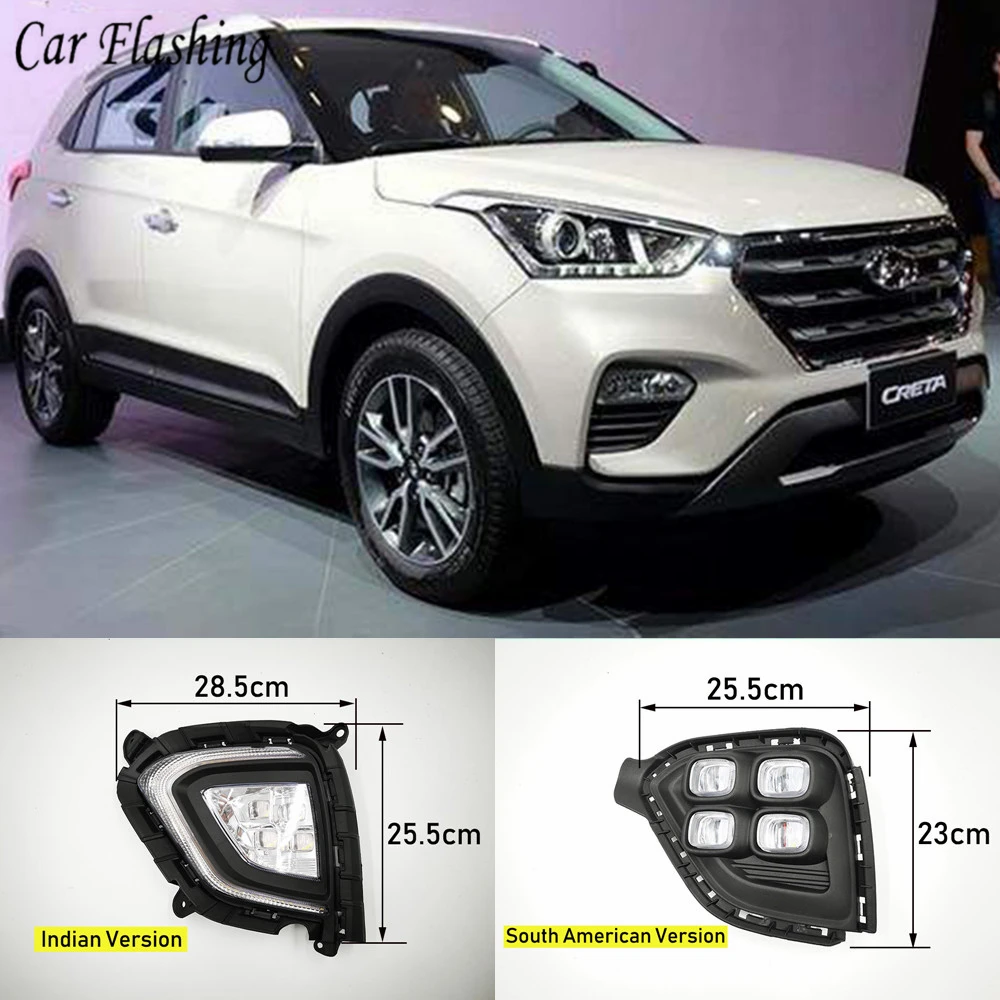 

Car flashing 1Pair DRL For Hyundai Creta IX25 2017 2018 LED Daytime Running Light fog lamp DRL with yellow turning signal lamp