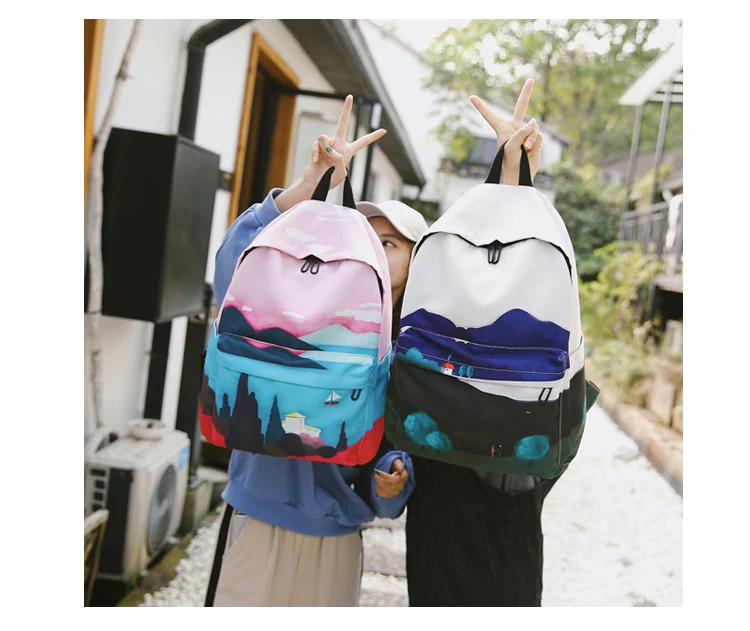 Menghuo Fresh Canvas Backpack Women Landscape School Bags for Teenagers Girls New Backpack Travel Bag Rucksack Mochilas Knapsack_34_08