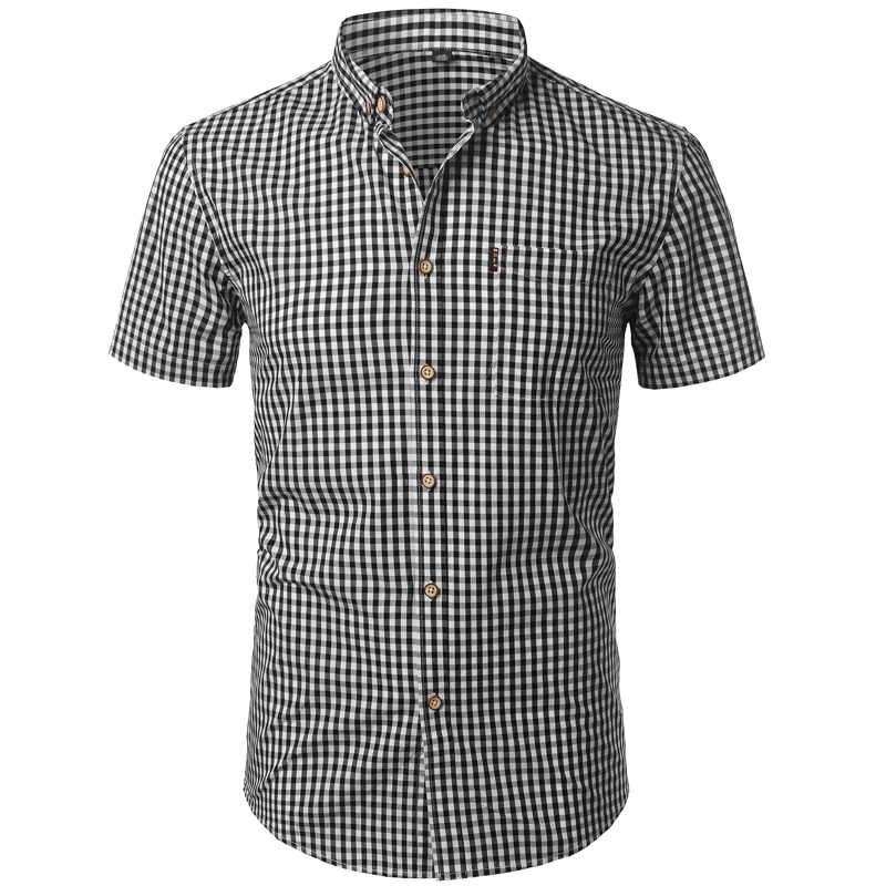 Men's Fascinating Short Sleeve Plaid Cotton Shirt Display 5