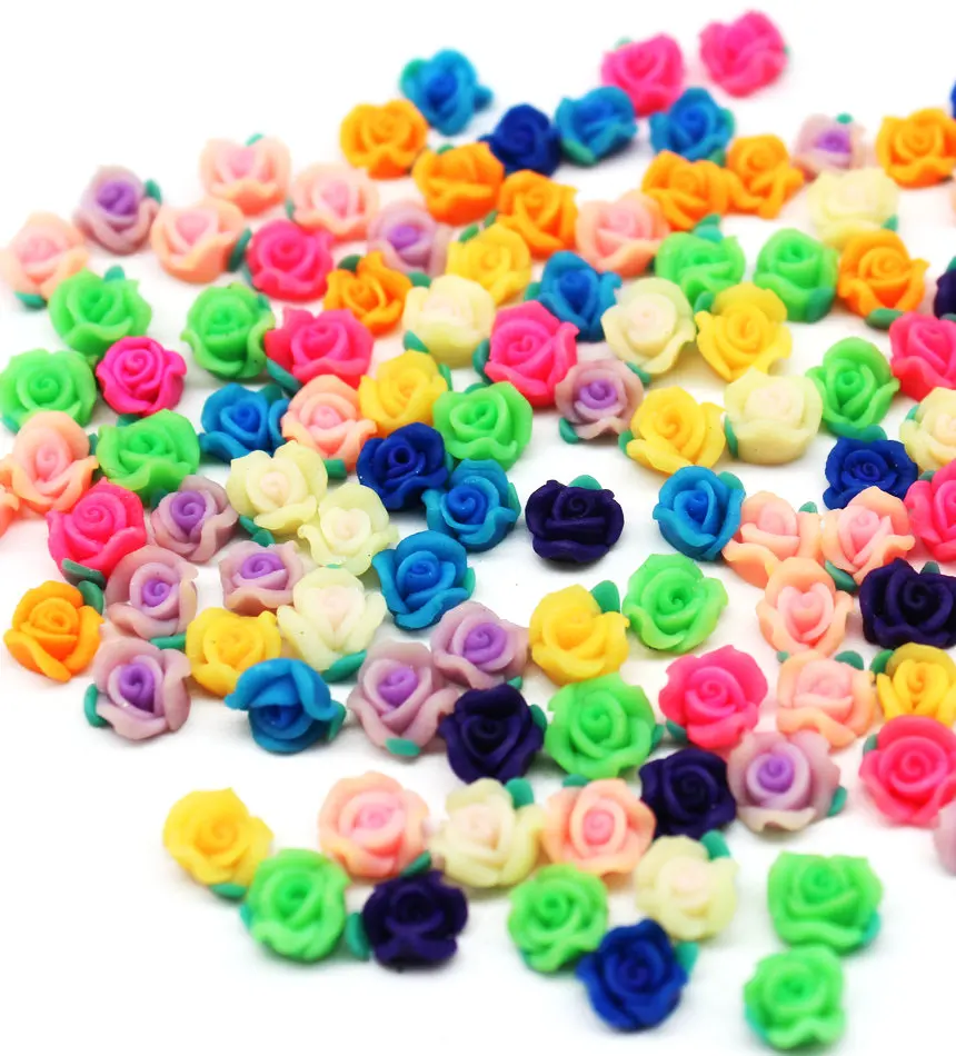 

150pcs 6mm-7mm mix color handmade miniature Handmade Polymer Clay Rose Cabochons,,Multi Color fimo accent beads