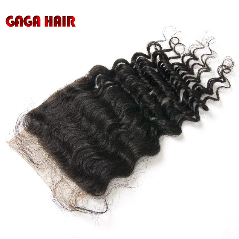 

100% Brazilian Virgin Human Hair Deep Wave Lace Top Closure 5X5" Bleached All The Knots Free Part Hair Piece Free Shipping