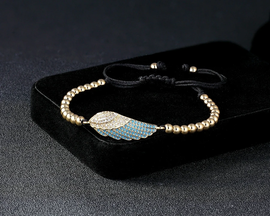 XQNI Роскошные серьги с кубическим Цирконом дизайн крылья из перьев браслет для Для женщин Мода из бисера браслет подарок на день рождения с черным регулируемый браслет Размеры