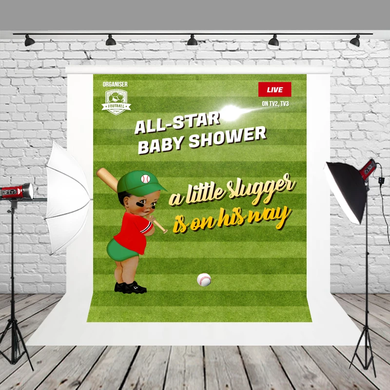 Huayi Backdrop Baby Baseball Theme Green Grass Background Little