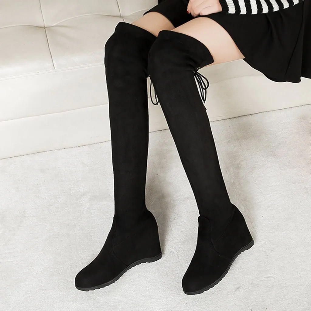 

Women Boots Fashion Over Knee Boots Ladies Increased Over Elastic Stretch Platform Shoes Boot Female Comfortable Shoes C50#