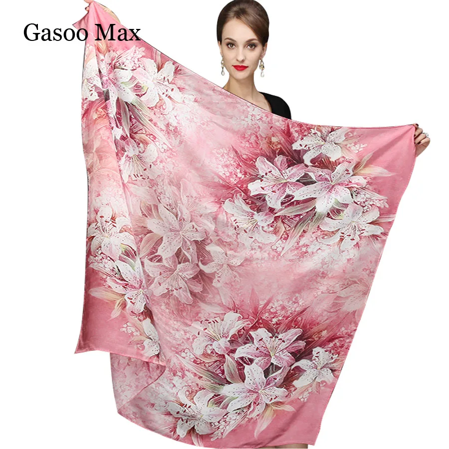 110 см большой квадратный женский шарф на весну и лето, высокое качество, натуральный шелк, атлас, шаль, женская мода, цветочный узор, шарфы